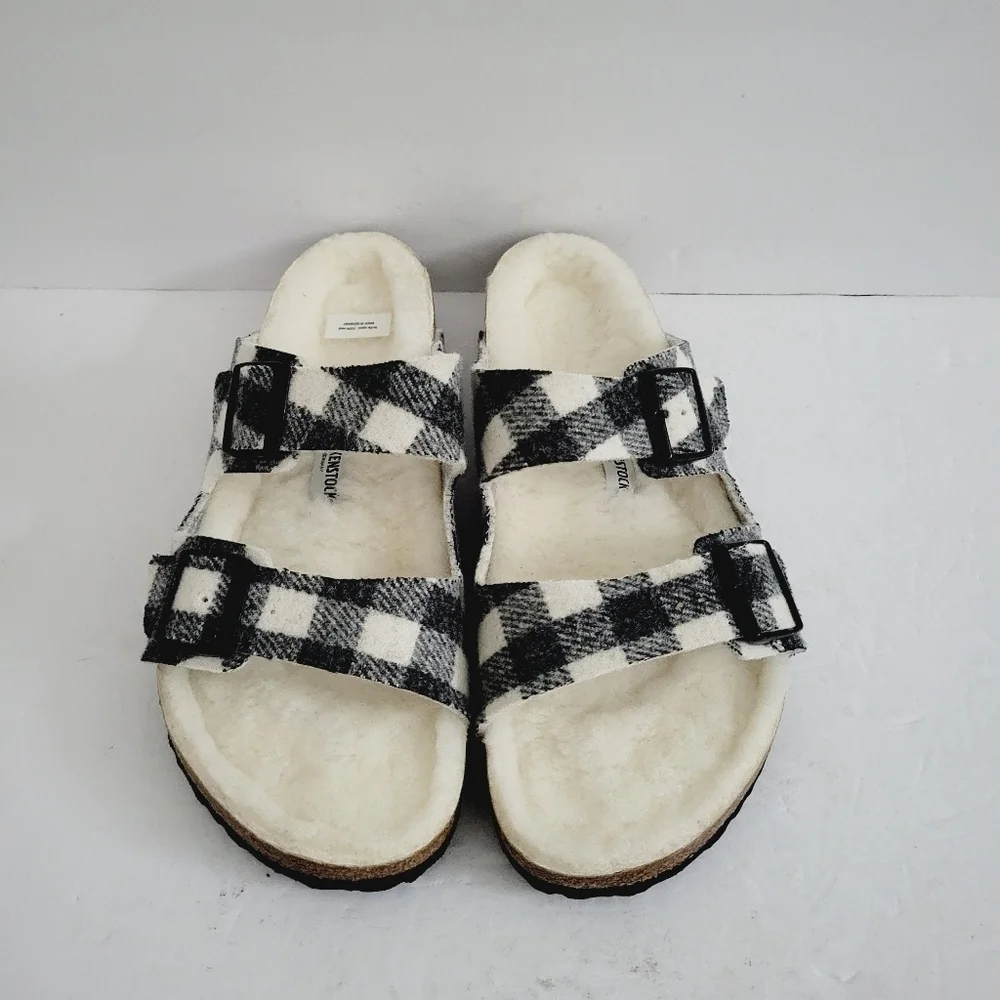 New Birkenstock Men's Arizona Rivet Shearling Sandal Plaid Wool ,Size 11 - 11,5